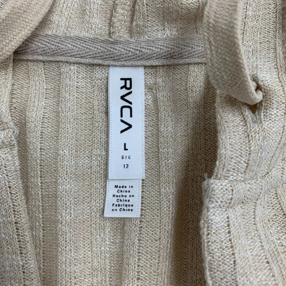 RVCA Cropped Hoodie Women L Large Beige V Neck Knit Pullover Long Sleeve Sweater